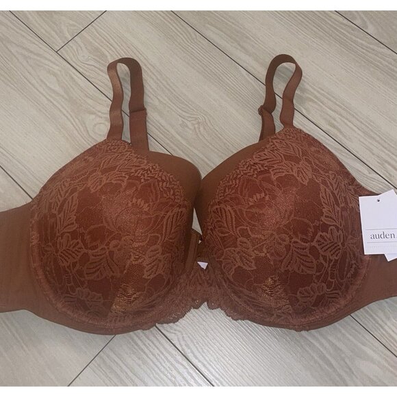 Auden Lightly Lined Balconette Coverage Underwire Bra Lace Womens 46C Brown New - Picture 3 of 7
